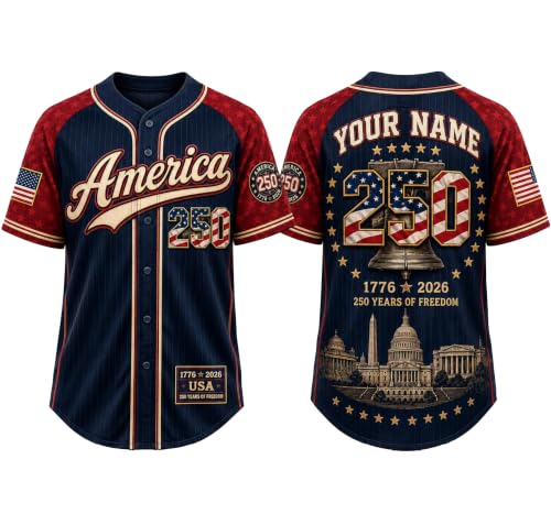 Jersey personalizado América 250 Aniversario, Camiseta de béisbol patriótica con nombre y número, camiseta libertad USA 1776-2026, regalo 4 de julio miniatura 1