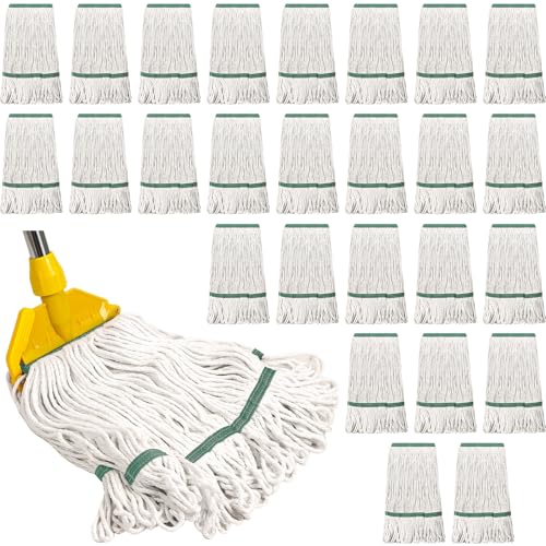 Image of Eccliy 24 Pack Commercial Mop Head Replacement, Cotton String, White, Green
