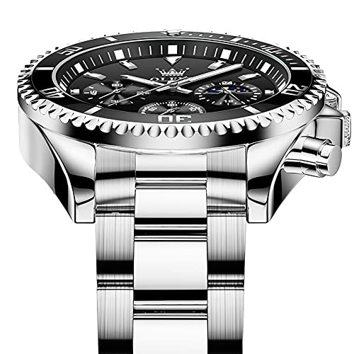 Image of OLEVS Mens Watches Chronograph Luxury Dress Moon Phase Quartz Stainless Steel Waterproof Luminous Business Calendar Wrist Watch