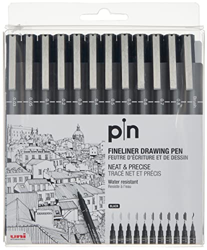 Image of Uni Pin Fineliner Drawing Pen Set 12 Black
