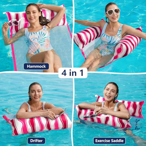 Image of Jasonwell Inflatable Pool Hammock Float - Water Hammock Pool Floaties Multi-Purpose (Saddle Lounge Chair Drifter) 4 in 1 Lake Beach Floating Loungers Swimming Pool Floats Toys for Adults (Rose)