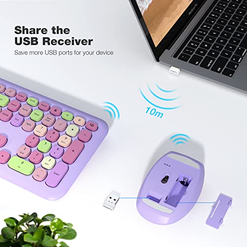 Image of MOFii Wireless Keyboard and Mouse Combo, 2.4G Slim Full-Sized Colorful Keyboard Mouse for PC Desktop Laptops Windows (Purple Colorful)