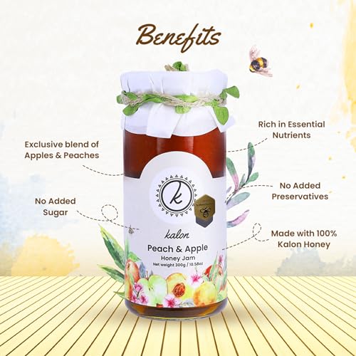 Image of KALON 100% Natural Peach Apple Jam | Made with 100% Kalon Honey | No Added Sugar & Preservatives - 300 gm