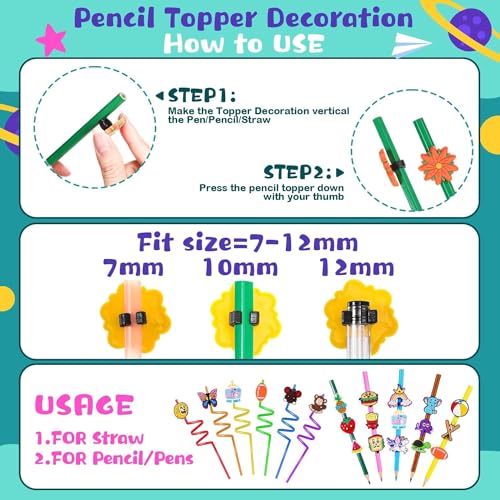 Kinearcharms 60 piezas de clips para lápices diferentes miniatura 6