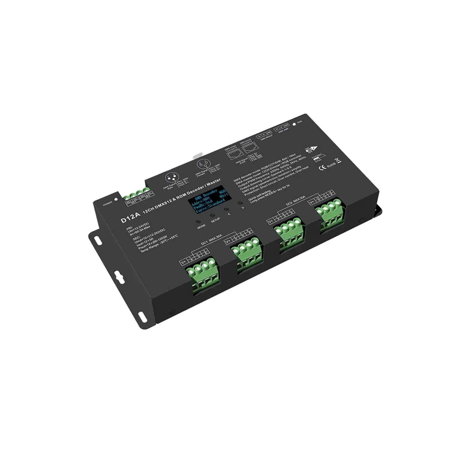 DMX-Decoder Digital D4 D4-E D4-P D4-XE D5 D12 D24 D12A RF-Steuerung/Din-Schiene/Mehrere Dimmer PWM for LED-Streifen (Color : D12 Only)
