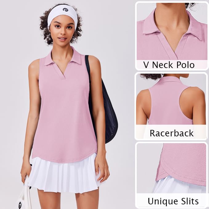 Image of PINSPARK Womens Golf Shirt UPF 50+ Sleeveless Collared Shirts Quick Dry Tennis Polo V-Neck Racerback Athletic Workout Tank