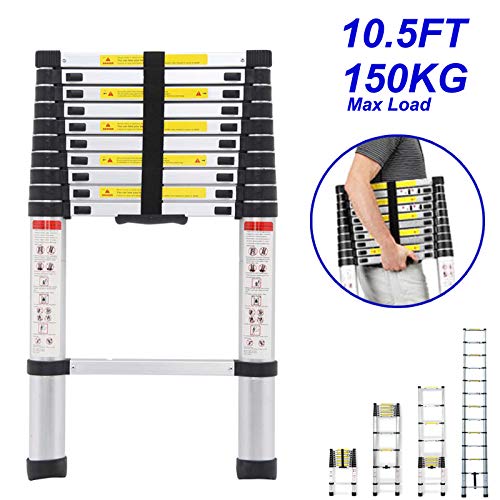 DICN Telescoping Ladder 10.5ft 3.2M 330LB Capacity Aluminum Light Weight Folding Extendable 11