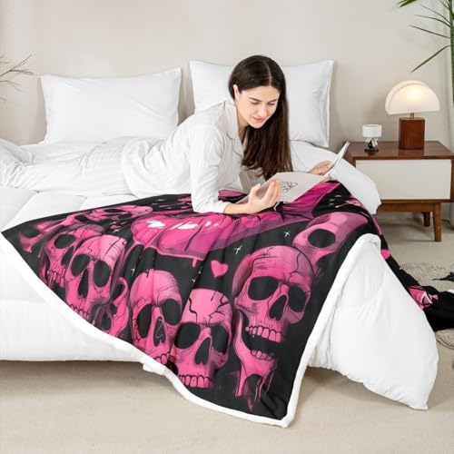 Couverture crâne gothique et cœurs rose idée cadeau Halloween original