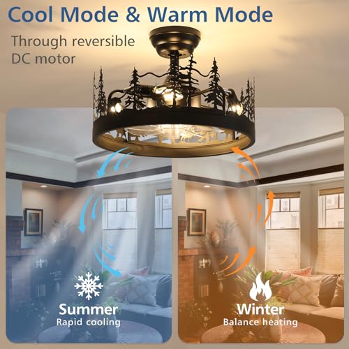 Farmhouse Rustic Ceiling Fan with Light and Remote, Black Chandelier Fan with Bear and Deer Design, Adjustable Height, Rustic Chandeliers for Living Room, Bedroom, Hallway, Entryway Lighting - Image 5