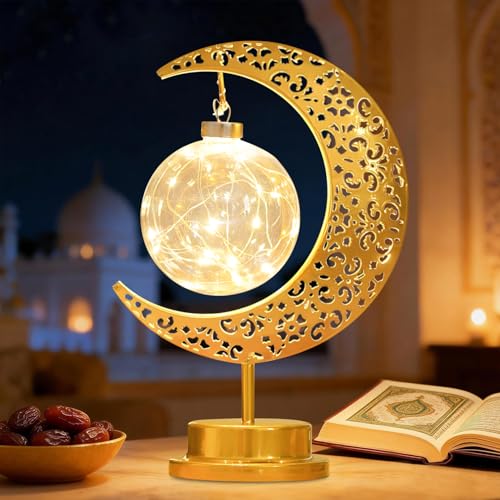 Lifnatty Ramadan Moon Lamp with Timing, Battery Operated Globe Fairy