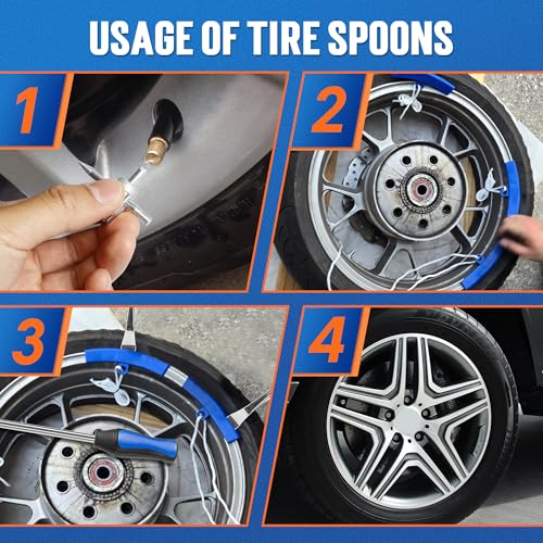 TONDA Tire Spoons, Tire Changing Kit for Motorcycle Dirt Bike Lawn Mower Tractor, Tire Removal Tool Set with Rim Protectors, Valve Tool, Valve Cores, Valve Caps, Valve Stems, Storage Bag - Thumbnail 7