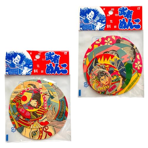 武者丸めんこ 【 12枚 】 6枚入り×2袋 伝統玩具 おもちゃ 紙 メンコ 遊び道具 丸型 夏祭り 縁日 景品 (武者めんこ6枚入×2袋)