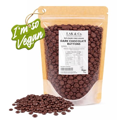Dark Chocolate Buttons for Baking 250g 54% Cocoa Vegan Drops Dairy Free No Palm Oil British-Made with Real Cocoa Butter LAK & Co Couverture for Cookies & Brownies