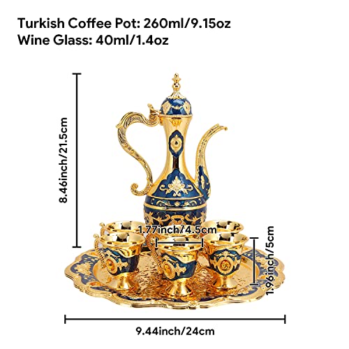 Luxury Moroccan Engraved Tea Set - Vintage Metal Teapot with Golden Trim, Elegant Turkish Coffee Service Set with Tray for Tea Parties and Weddings (Blue) - Image 2