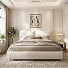 Merax Queen Size Boucle Fabric Upholstered Platform Bed with Two Removable Pillow Headboard, Wood Bed Frame with Solid Round Legs for Kids Teens Adults, White