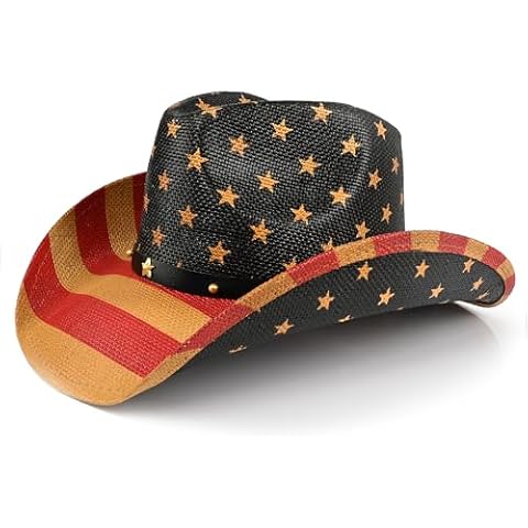 USA Flag Hats for Men's Women's, Western Cowboy Hats, Straw Western Cowgirl Hats Beige American Flag Hat Cover