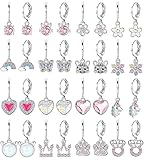 Besteel 16Pairs Hypoallergenic Earrings for Girls Women Stainless Surgical Steel Huggie Hoop Earring Set Sensitive Ears Cute Dangle Pink Kids Toddler Jewelry with Charm Silver Age: over 4 years old