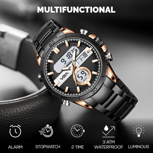 Image of V2A Fusion Series Analog-Digital Men's Watch with Stainless Steel Band & Alloy Steel Case - Alarm, Stopwatch, EL Backlight Watch for Men | Gift for Men