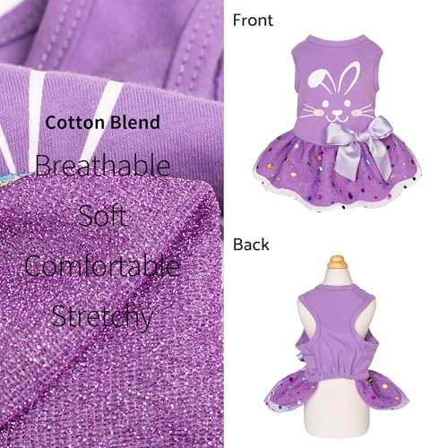 Fitwarm Easter Bunny Dog Dress, Holiday Dog Clothes for Small Dogs Girl, Pet Easter Outfit, Purple, White, Small - Image 4
