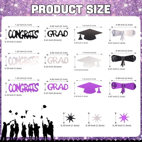 Image of Silver Purple and Black Graduation Confetti 2026, 1000 Pcs Class of 2026 Table Centerpiece Grad Confetti for 2026 Graduation Party Decorations Supplies