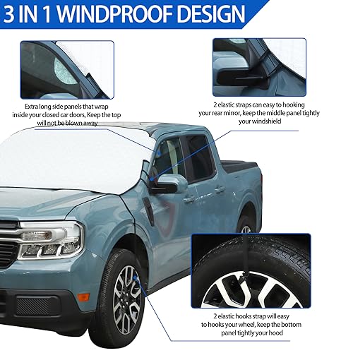 Image of Windshield Snow Cover Fit for Ford Ranger Maverick 2022-2024, Front Windshield Cover for Ice and Snow, Auto Extra Thick Windshield Ice Cover Protects Windshield from Rain, Sun, Frost