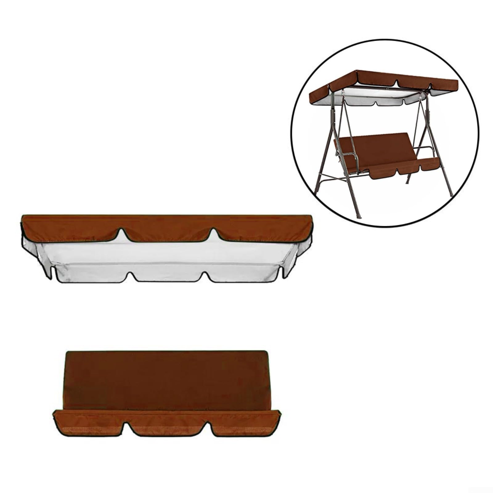 Set di baldacchino di ricambio per dondolo da giardino grigio a 3 posti, realizzato in tessuto Oxford 210D rivestito in argento, impermeabile, resistente al sole e alla polvere, per copertura