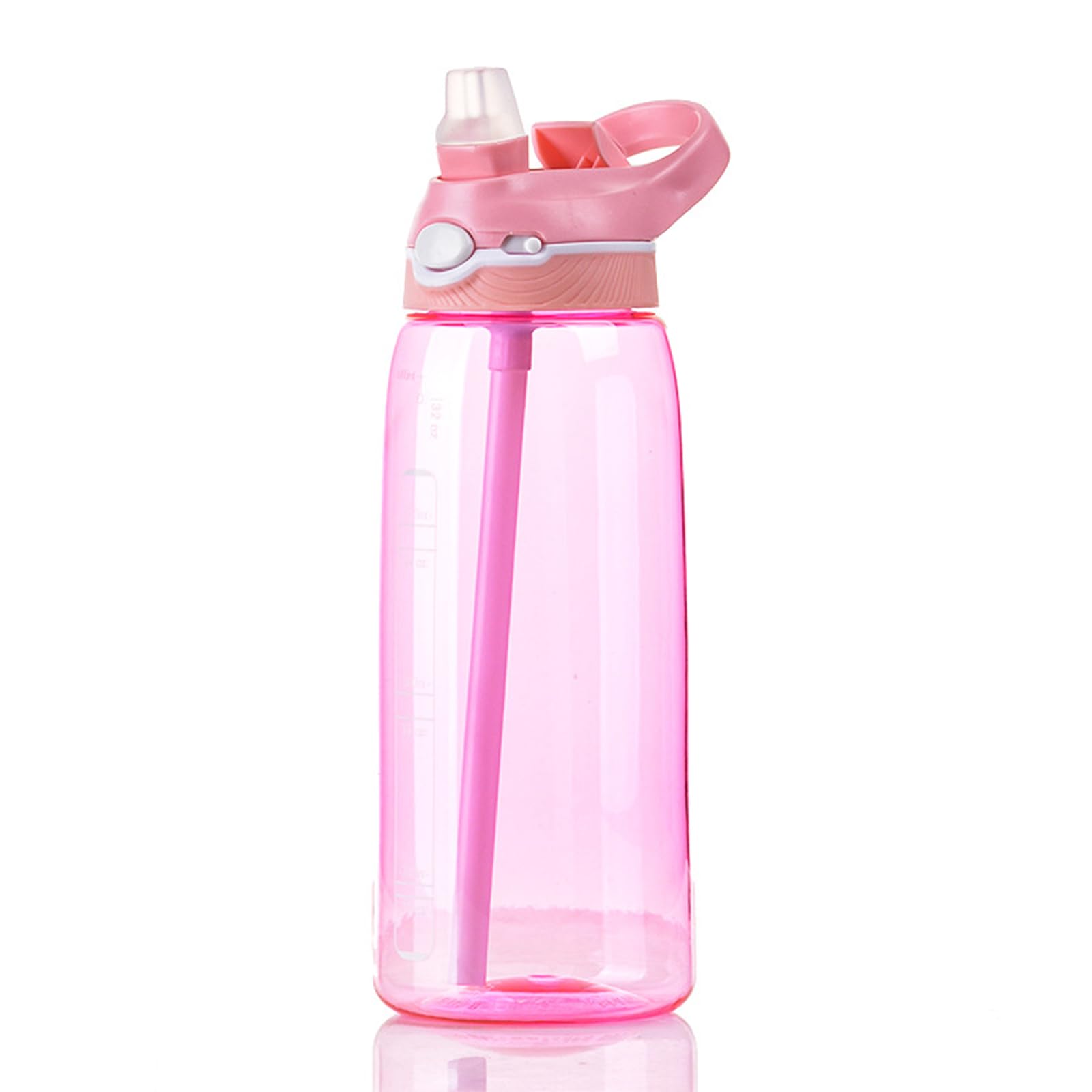 SHELFLOVER 32oz Pink Water Bottle With Straw, BPA FREE Clear Bottle With Handle One Hand Use Easy Carried, Flip Up, Suit School, Office, Gym, Office