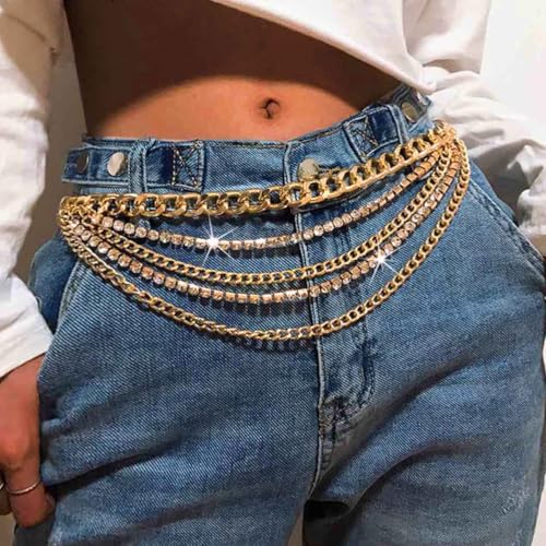 COSYDAYS Rhinestone Chain Belt Gold Sparkly Waist Chains Fashion Body Chain Jewelry for Women2