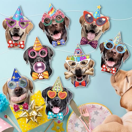 Image of Labrador Dog Birthday Garland, Photographic Labrador Retriever Faces Birthday Banner, Funny Labrador Dog Bday Party Bunting Decoration