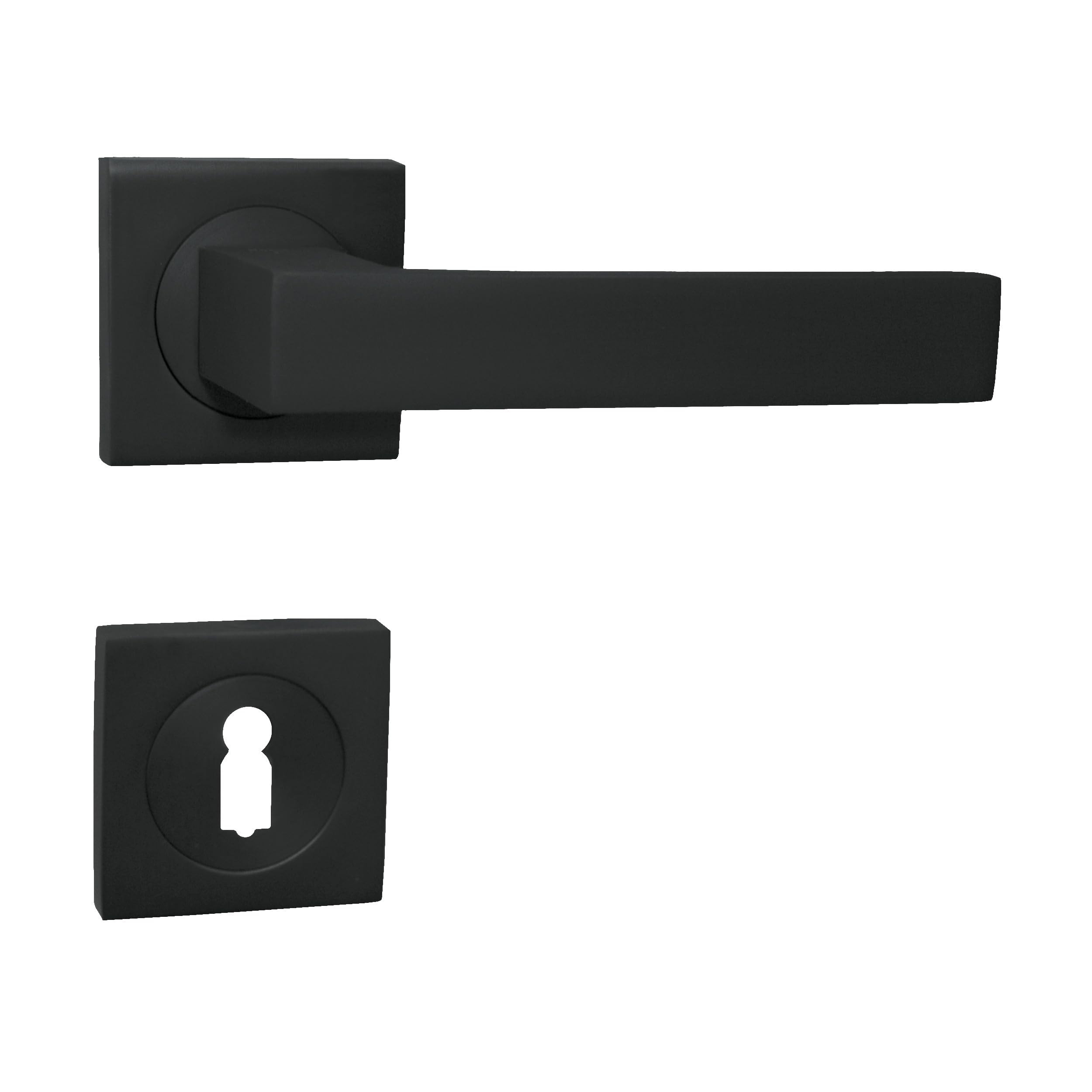 LAVITA DOMINO Door Handle Set BB - 4 Sets for 4 Pairs of Doors - Square BB Rosettes - Black Lever Handle Set - QUBIK-QR BLACK