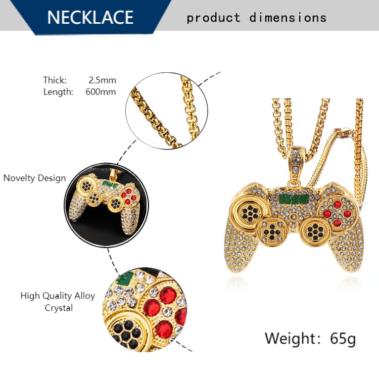 Fun Crystal Game Controller Pendant Necklace for Men - Punk Hip Hop Style Friendship Necklace for Best Friends - Chunky Wide Gamer Necklace for Game Lovers- Unique Christmas Birthday Gifts for Son Grandson4