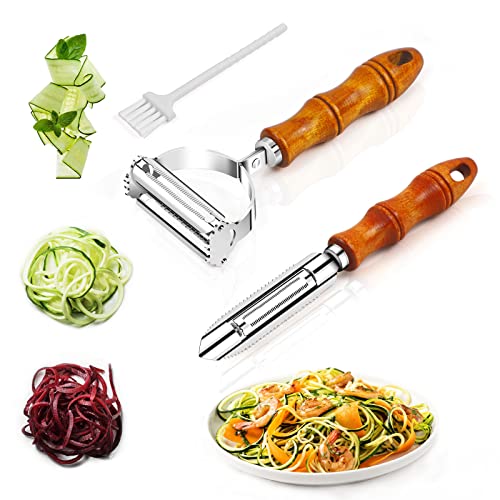 2 en 1 Éplucheur Légumes , Éeplucheur Pomme de Terre Epluche Legume en Lame en Acier Inoxydable avec Écailleur de Poisson,Économe Julienne Légumes Peeler pour Concombre,Carottes,Tomate, Asperges Cover