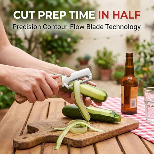 Image of Kitchen Peeler with Bottle Opener - Ergonomic Non-Slip Wooden Handle, Sharp Stainless Steel Blade, 2 in 1 Smooth Glide Vegetable and Fruit Peeler for Home, Camping & Gift Giving