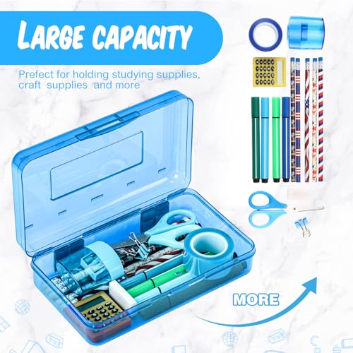 Image of Fainne 24 Pack Clear Plastic Pencil Box,Multicolor | Stackable Organizer for School Supplies, Large Case for Crayons Markers, Snap-lid Keeps Stationery Secure, Bulk Set