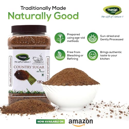 Image of Thanjai Natural 3kg Jar Sugarcane Jaggery Powder /Country Brown Sugar /Naatu Sakkarai -100% Natural (3kg Jar)