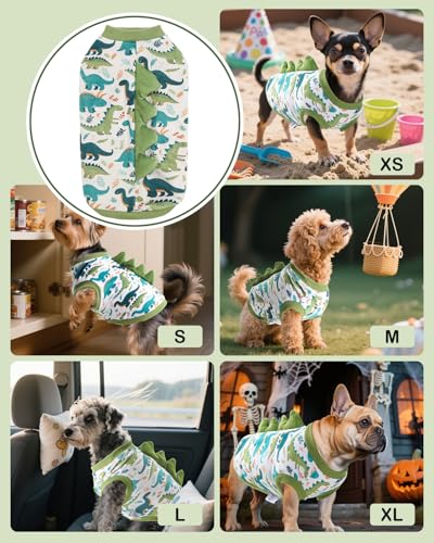 Image of CuteBone Dinosaur Costume Dog Shirt, Stretchy Velvet T-Shirt Clothes for Small Dogs, Soft & Breathable Pet Tee Outfit Cat Apparel for Daily Wear, Cozy Pullover Design Puppy Fashion COSBX03S