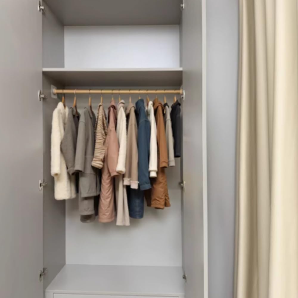 No Drill Closet Rod Steel Closet Hanging Rod Expandable, Self Adhesive Closet Bar 40 to 86in Long Closet Pole for Hanging Clothes, Wood Grain Rod Holder No Screw(100-170cm(3.28-5.57ft))