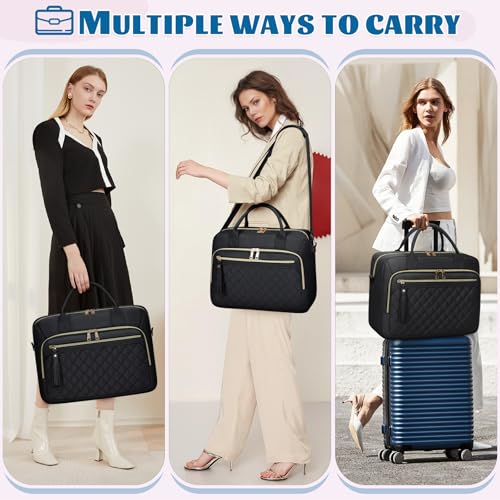 Image of RAINSMORE Laptop Bag 17.3 Inch Briefcase for Women Waterproof Computer Messenger Shoulder Bags Large Laptop Case for Work Business Office Travel College, Black