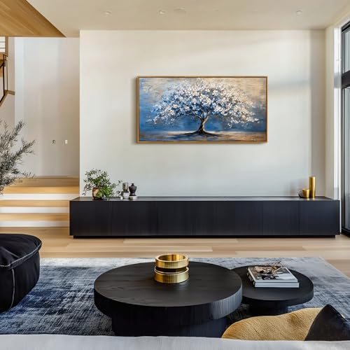 SERIMINO Tree of Life Large Framed Wall Art Prints, Blue Tree Abstract Art Wall Decor, Cherry Blossom Floral Plant Artwork for Walls, Modern House Decorations Living Room Bedroom Home Office 20"X40"