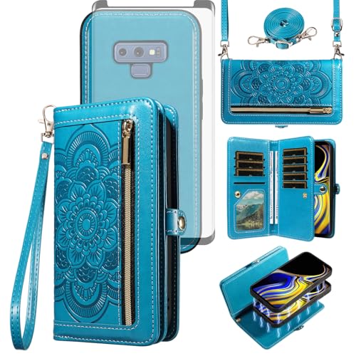 Coque Samsung Note 9 portefeuille détachable aimanté et film écran verre trempé Asuwish