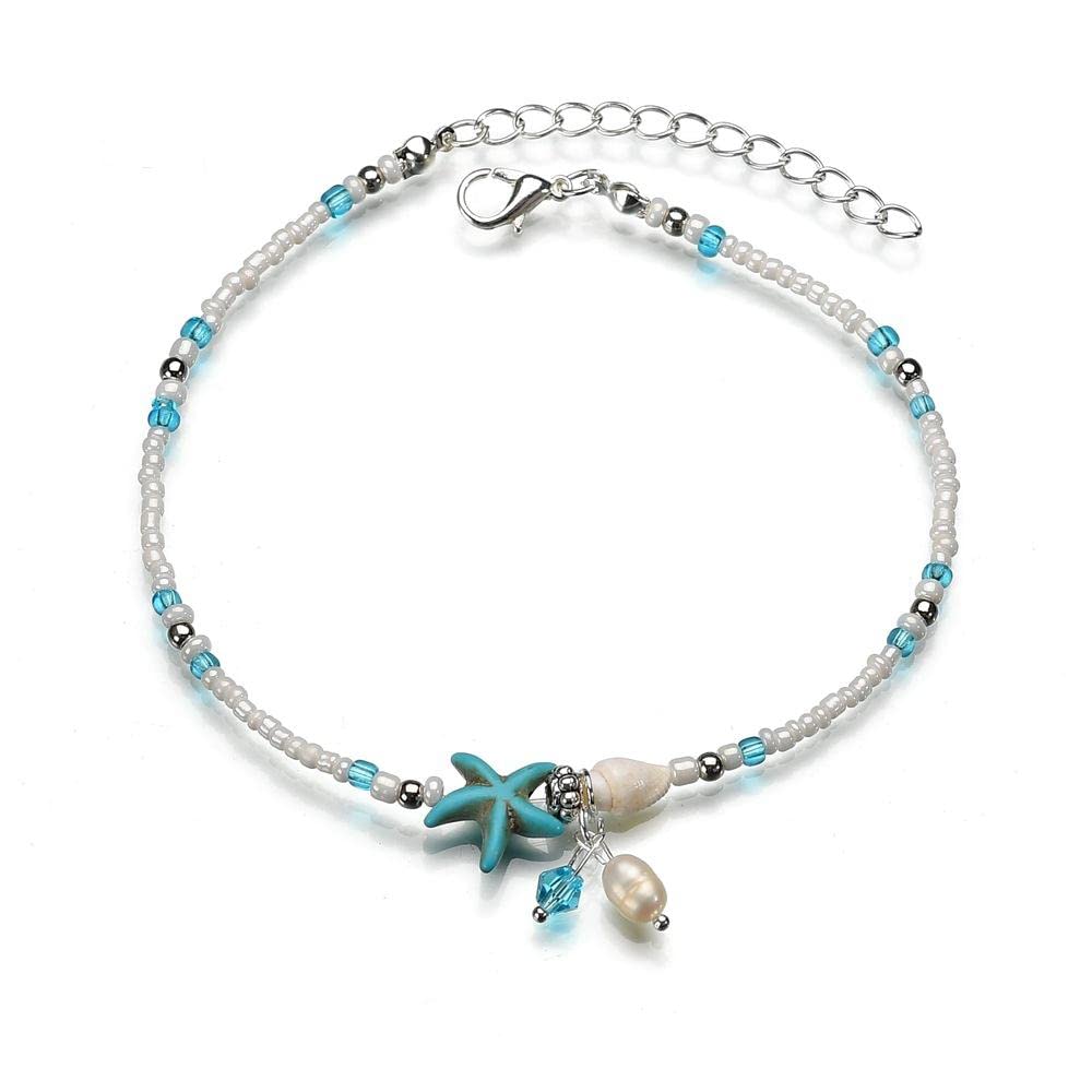 Tobillera concha de concha, tobillera bohemia con cuentas, joyería para mujer