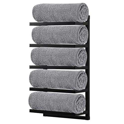 House of Home Luxury Wall Mounted Towel Storage Rack, 58cm High, Bathroom Towel Rail & Rolled Towel Holder, Bath Storage Organiser