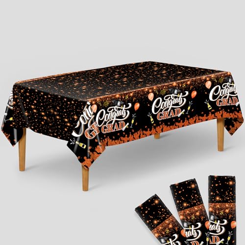 Image of KatchOn Graduation Decorations 2026 | Orange and Black Graduation Tablecloth -Pack of 3, XtraLarge 108x54 Inch | Congrats Grad Tablecloth for 2026 Graduation Decorations | Orange and Black