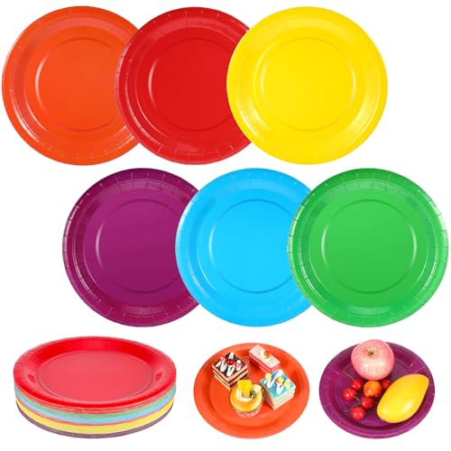 Bruislard 72 Pcs 9 Inch Colored Paper Plates Disposable Dinner Dessert Plate Heavy Duty Party Plates...