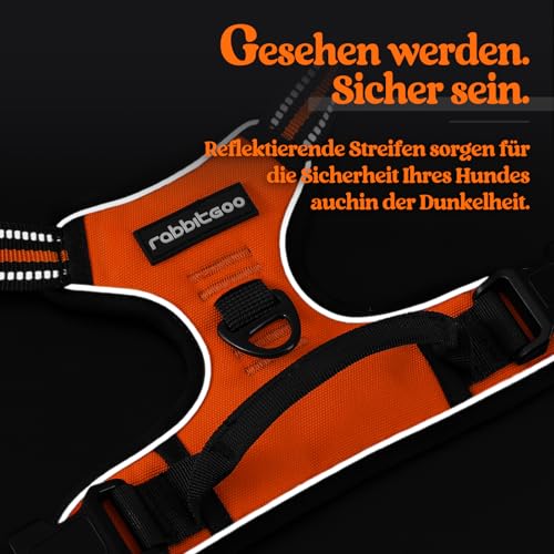 rabbitgoo Hundegeschirr Mittelgroße Hunde, Anti Zug Geschirr mit Kontrolle, No Pull Verstellbar Hundegeschirr Grosse Hunde, Atmungsaktiv Reflexstreifen Brustgeschirr Sichere Führung Orange XL