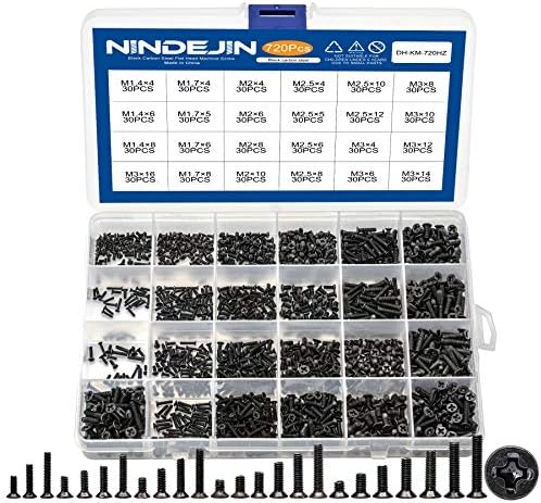 NINDEJIN 720 pcs M1.4/1.7/2/2.5/3 Flat Head Laptop Computer Phillips Screw