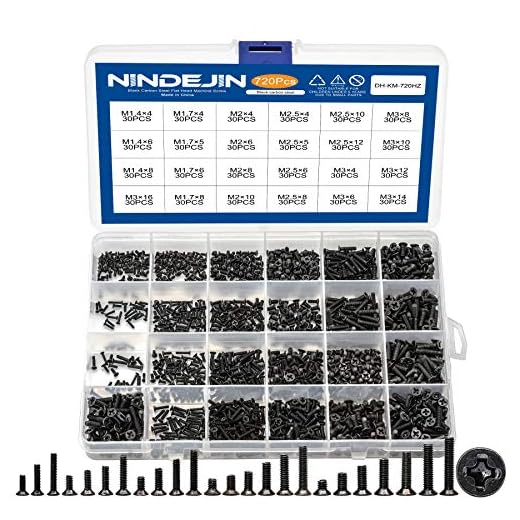NINDEJIN 720pcs Laptop Notebook Computer Carbon Steel Screws Kit Set, Flat Head Phillips Screw Assortments, M1.4/1.7/2/2.5/3 Countersunk ssd Screws Accessories for SSD Toshiba DELL Sony Samsung