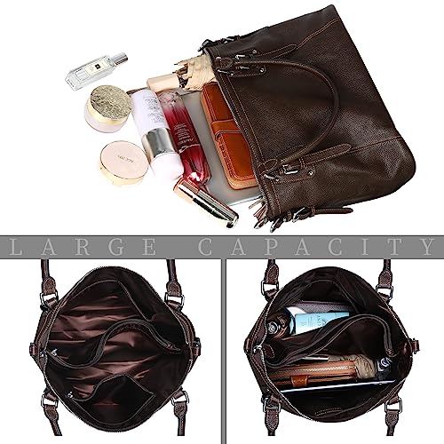 Image of HESHE Leather Purses and Handbag for Women Shoulder Bag Tote Top Handle Bag | Genuine Designer Large Capcity Hobo Crossbody Satchel Travel Work Ladies Zippered Ladies Daily Bag Adjustable Long Strap