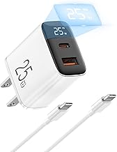 For iPhone16-充電器 PD25W 急速充電器 ディスプレイ搭載 2ポート (USB-C&USB-A) 【PSE認証&USB-C ケーブル1M1本】軽量 タイプc 充 電器 for iPhone/Type-C充 電器 for iPhone 16/15-8シリーズ/iPad/Galaxy S24 S23/Google Pixelシリーズ/Switch/i-Watchなどに対応