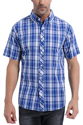 Coevals Club Lightweight Breathable Mens Short Sleeve Cotton Button Down Woven Shirts Regular Fit (#8 Dark Blue, 3XL)